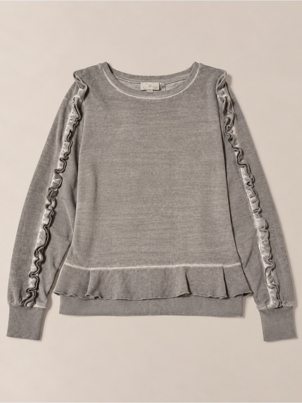 Dantelle Ruffle-Trim Long Sleeve Sweatshirt - Gray